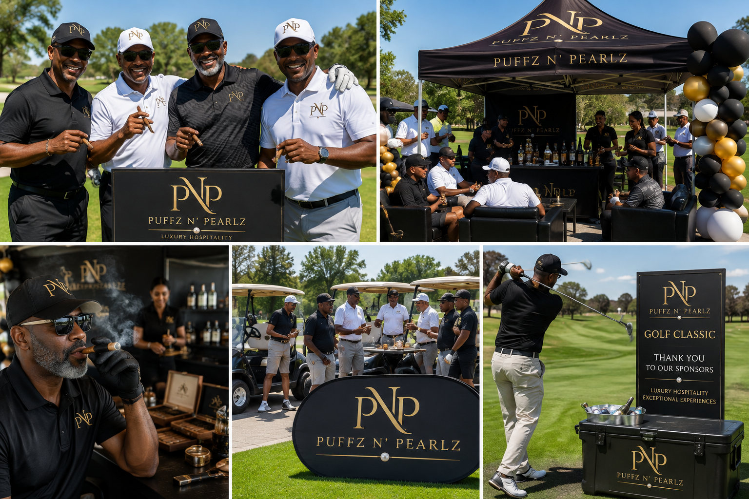 Puffz N' Pearlz golf classic with players, branded signage, bar activation and cigar service
