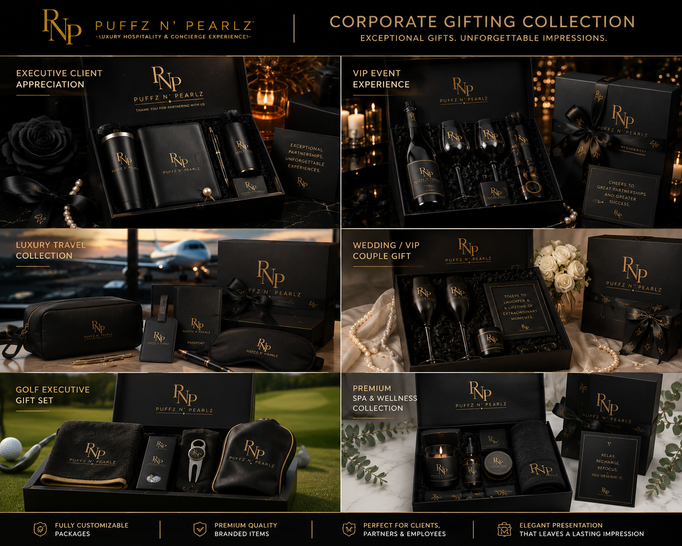 Puffz N' Pearlz gifting collections — client appreciation, luxury travel and golf executive sets